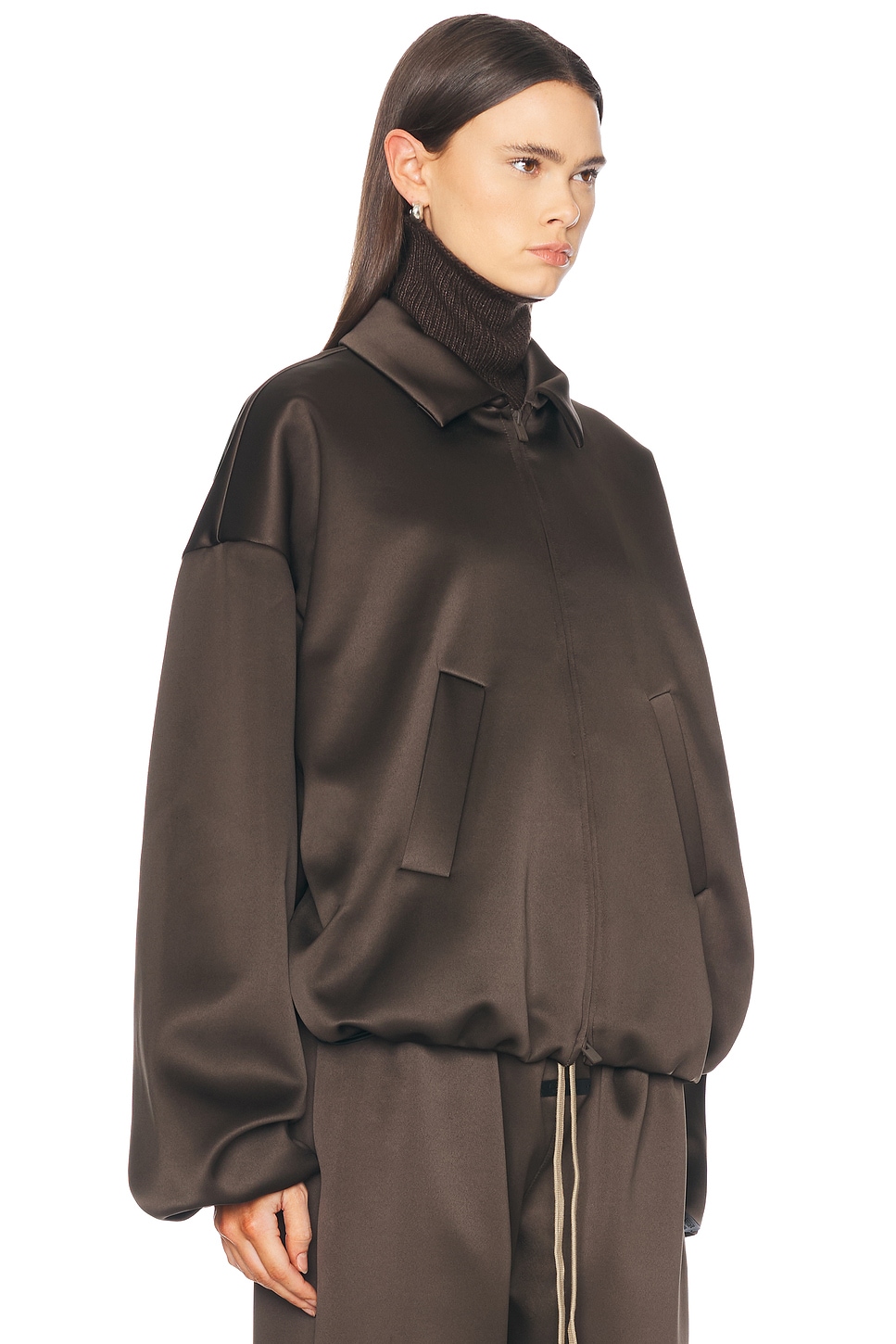 Essentials Satin Bomber Jacket In Brown