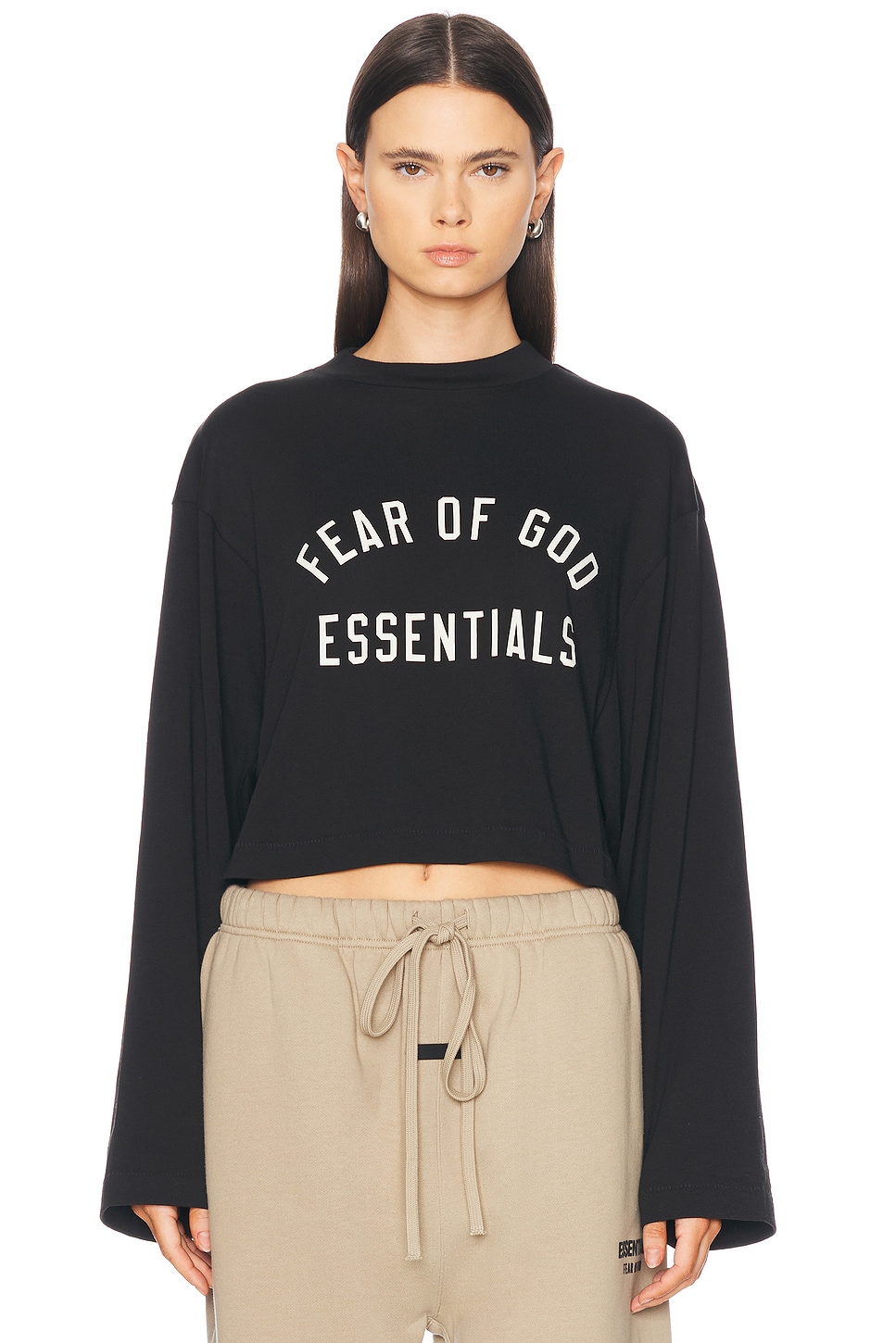 Cropped Long Sleeve T-Shirt in Black