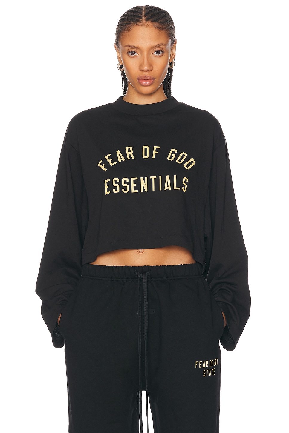 Cropped Long Sleeve T-Shirt in Black