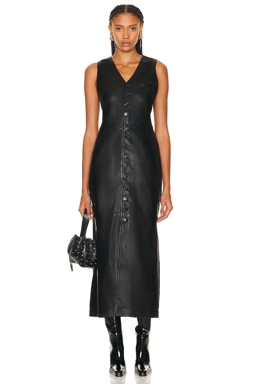 Image 1 of FRAME Leather Midi Vest Dress in Black