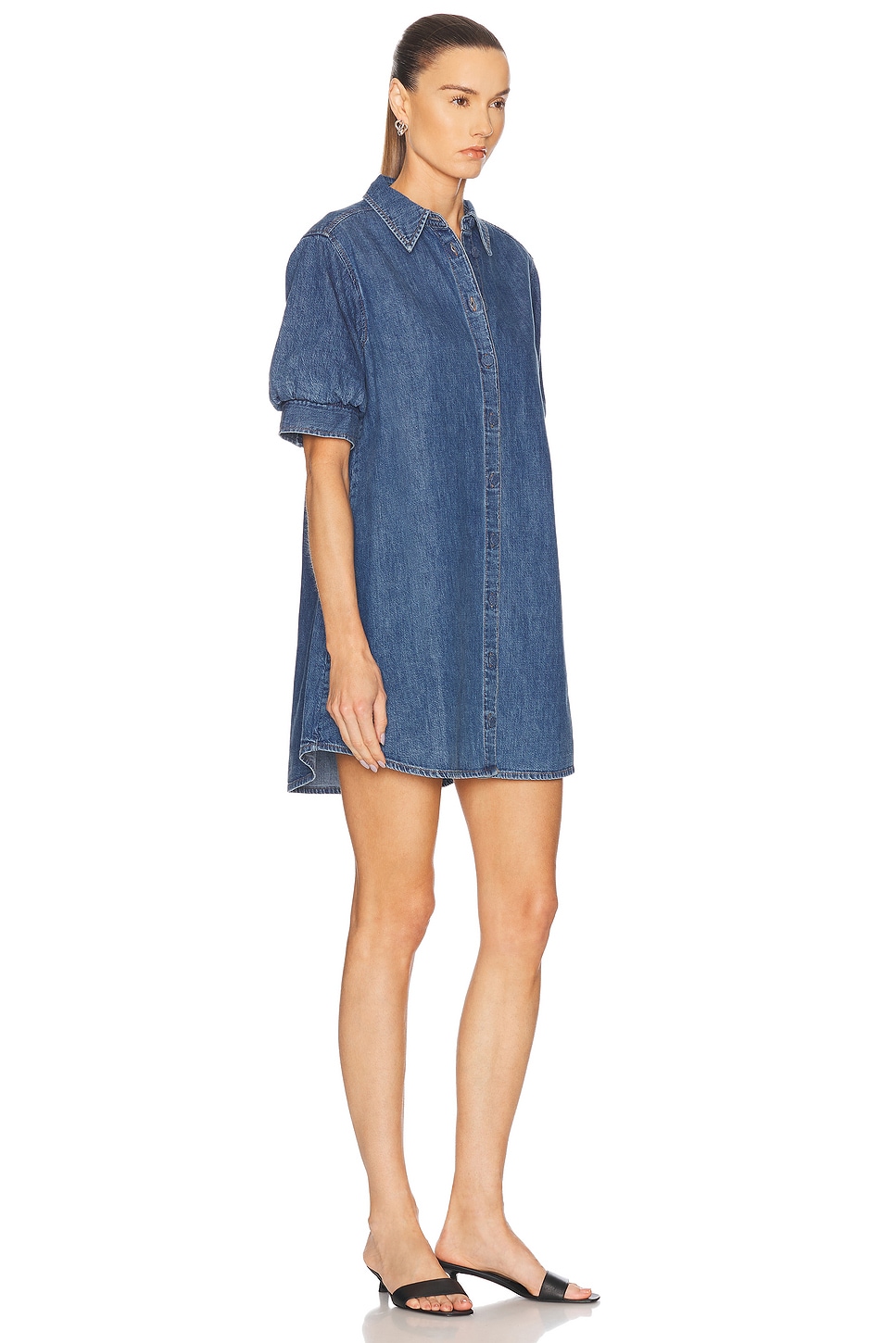 Frame Puffed-shoulder Denim Shirtdress