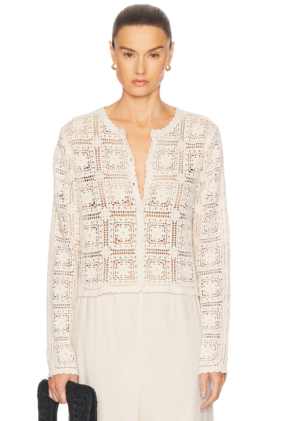 Image 1 of FRAME The Crochet Cardi in Cream