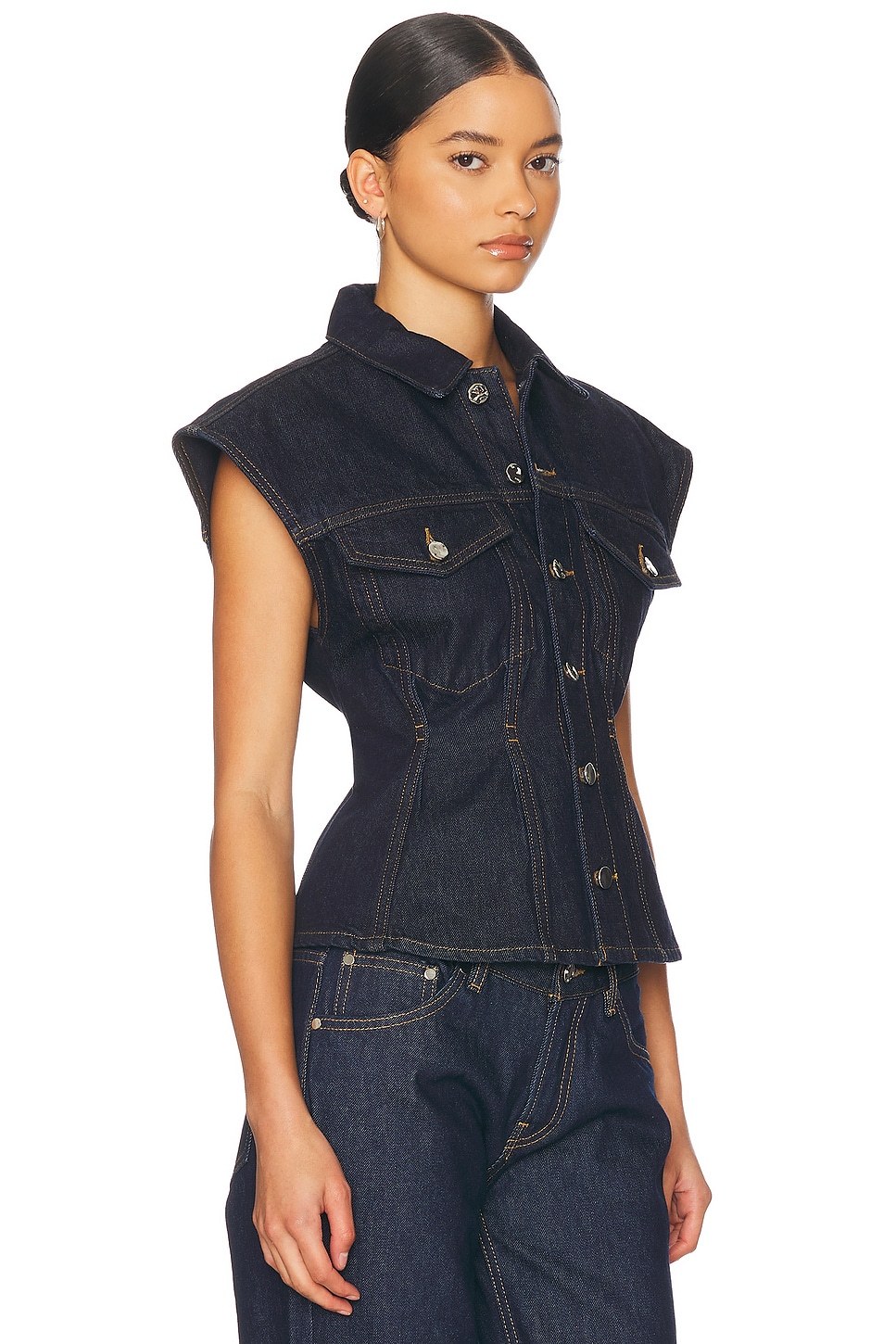 Frame Womens Rinse Nipped Pointed-collar Denim Vest In Rinse