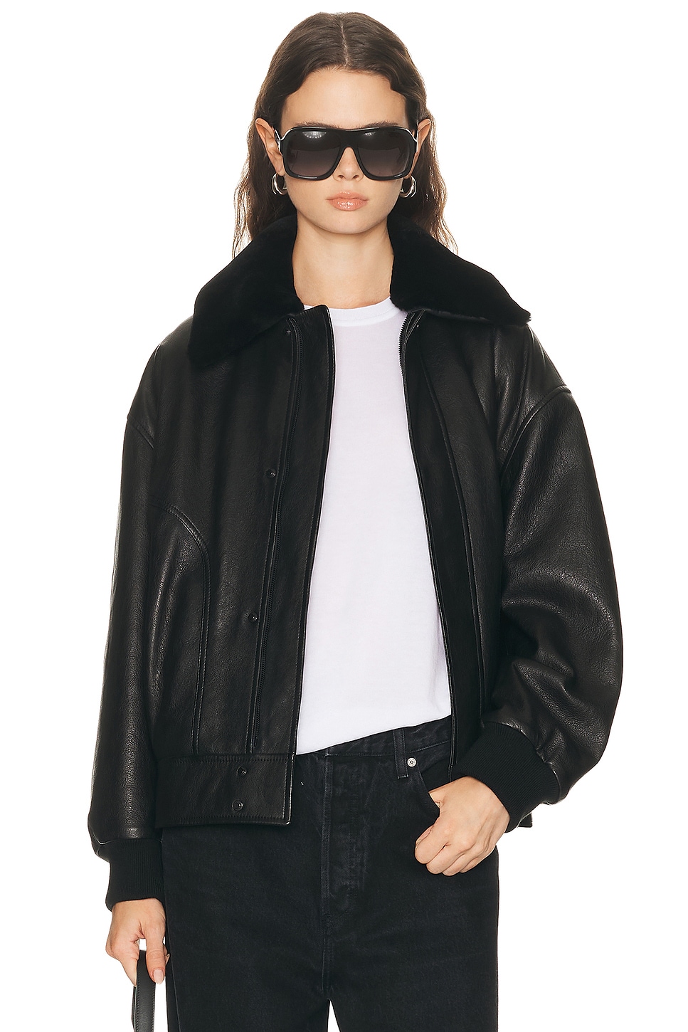 Image 1 of FRAME X Amelia Gray Nightcap Bomber in Black