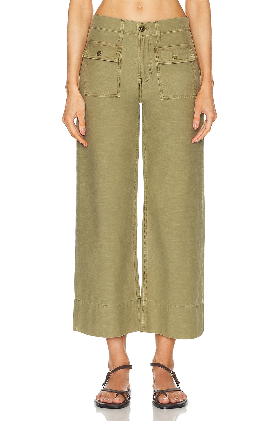 Image 1 of FRAME The 70s Patch Pocket Crop Straight in Washed Summer Sage