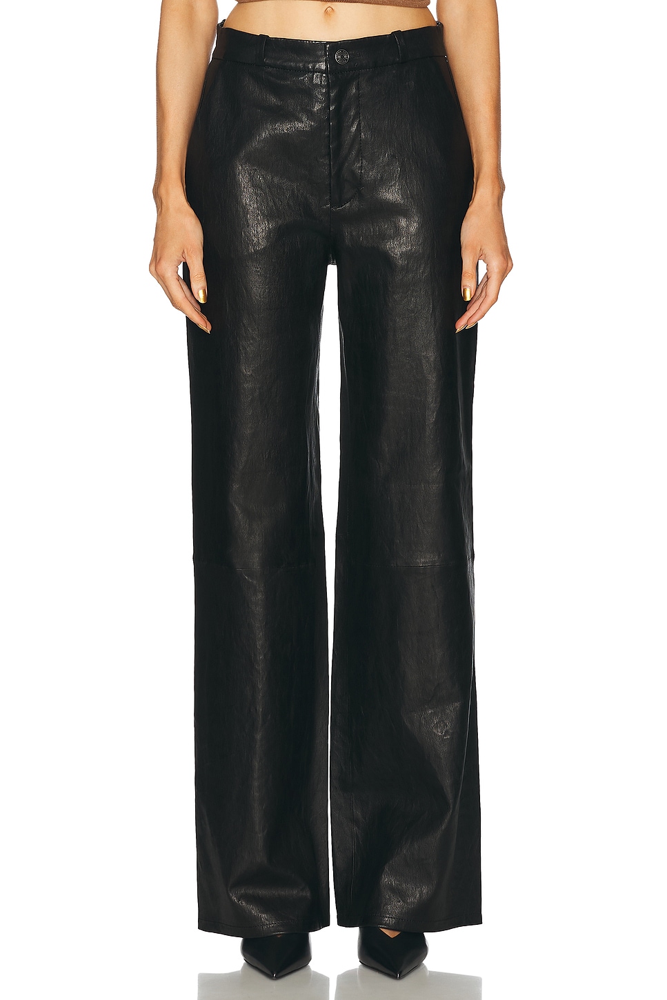 Image 1 of FRAME Relaxed Leather Trouser in Black