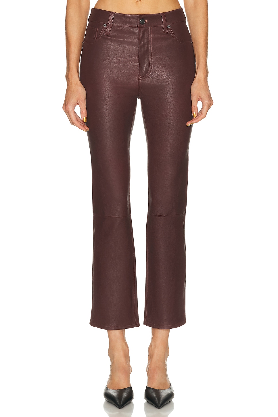 Image 1 of FRAME Leather Reboot Crop Pant in Oxblood