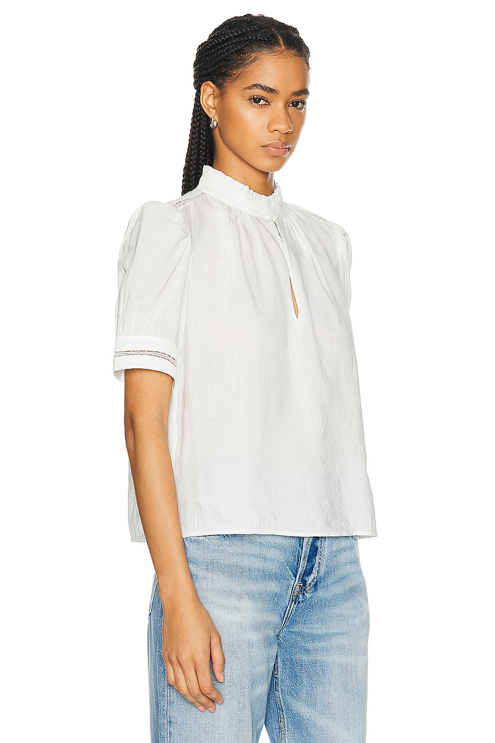 FRAME Ruffle Collar Top in White | FWRD