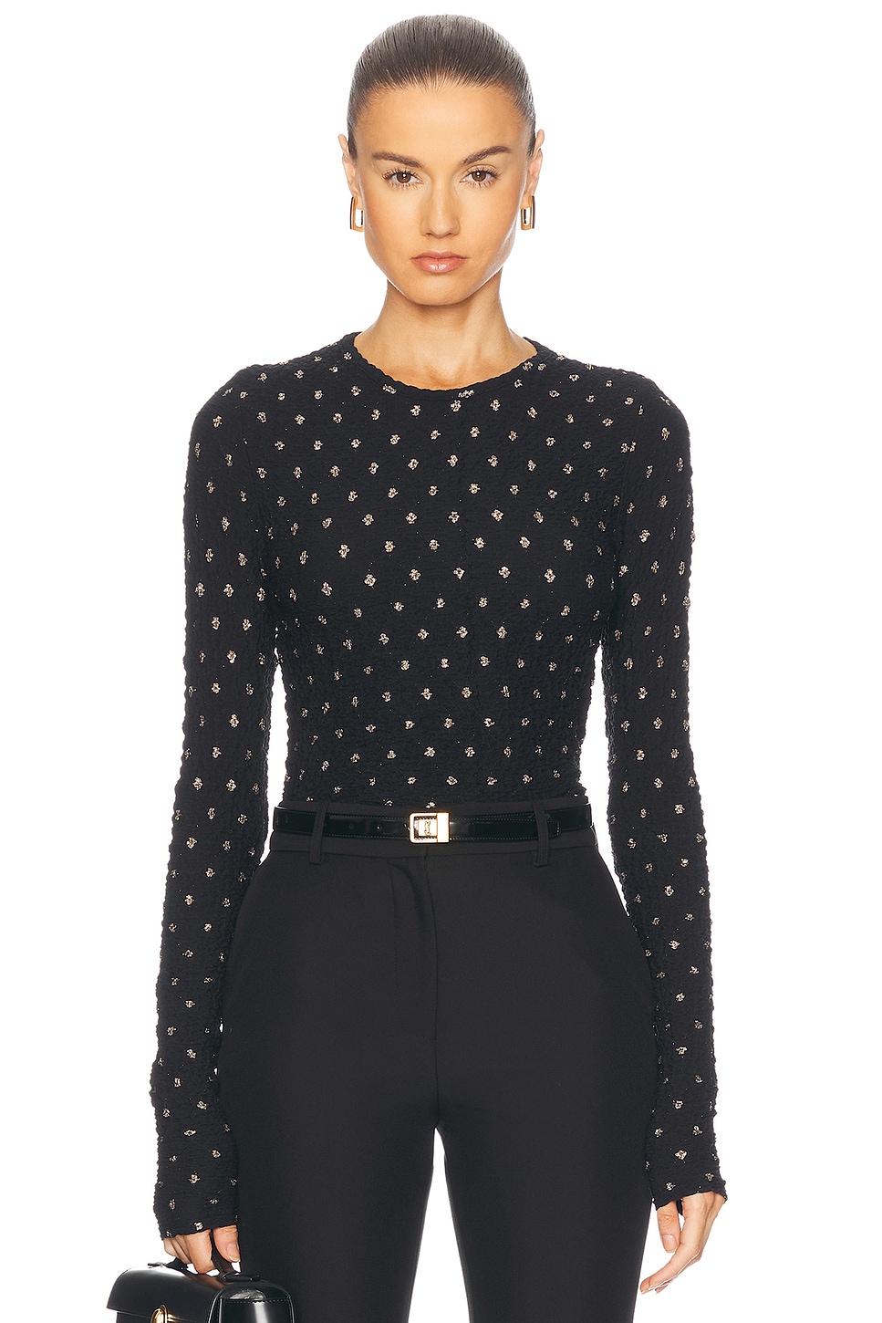 Dotted Stretch Mesh Top in Black