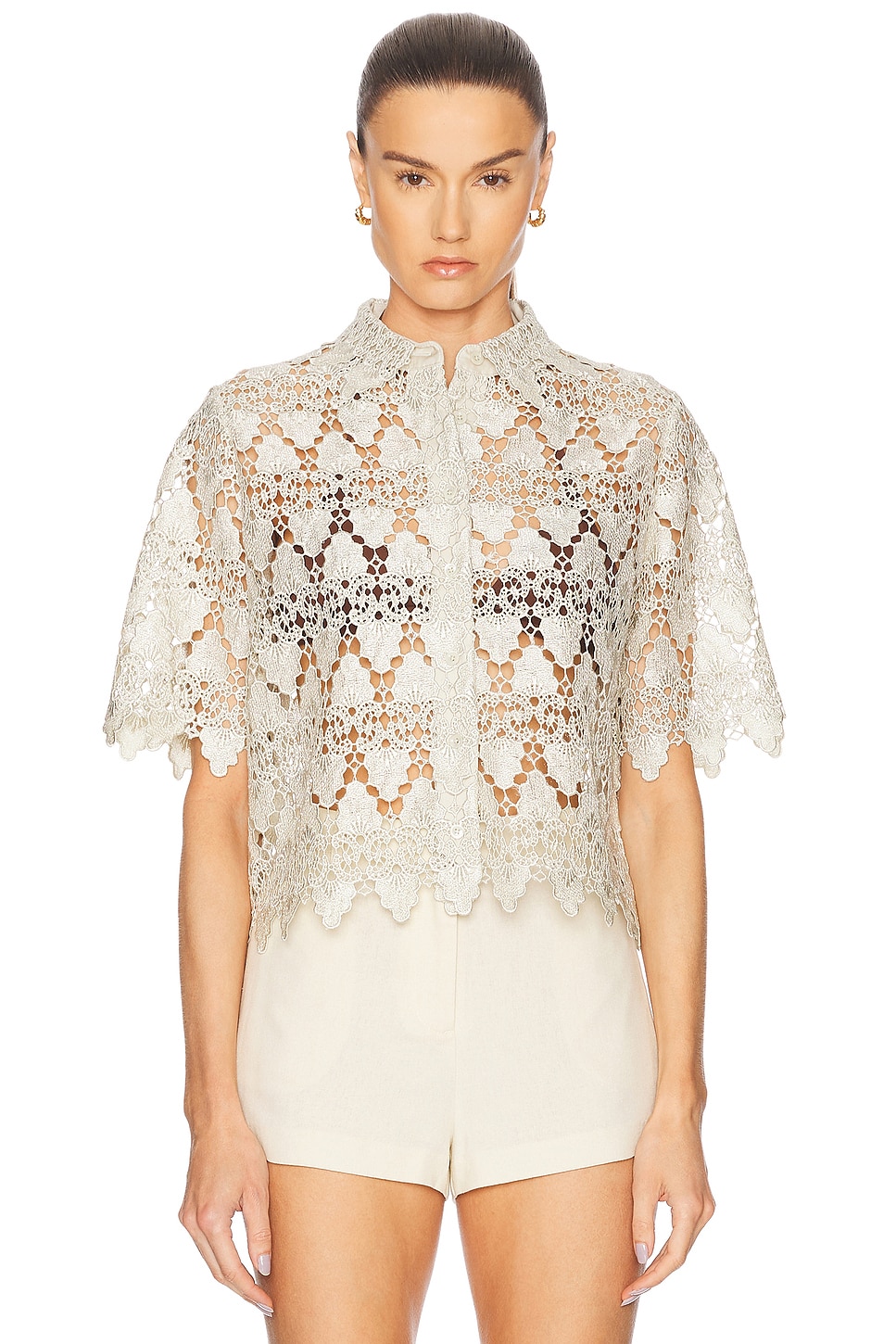 FRAME THE LACE BUTTON UP SHIRT