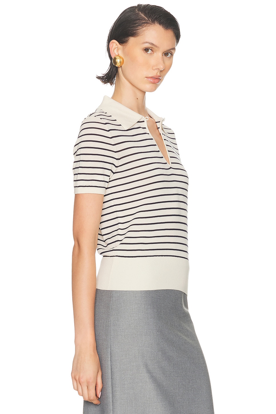 Frame The Keyhole Stripe Polo In Black