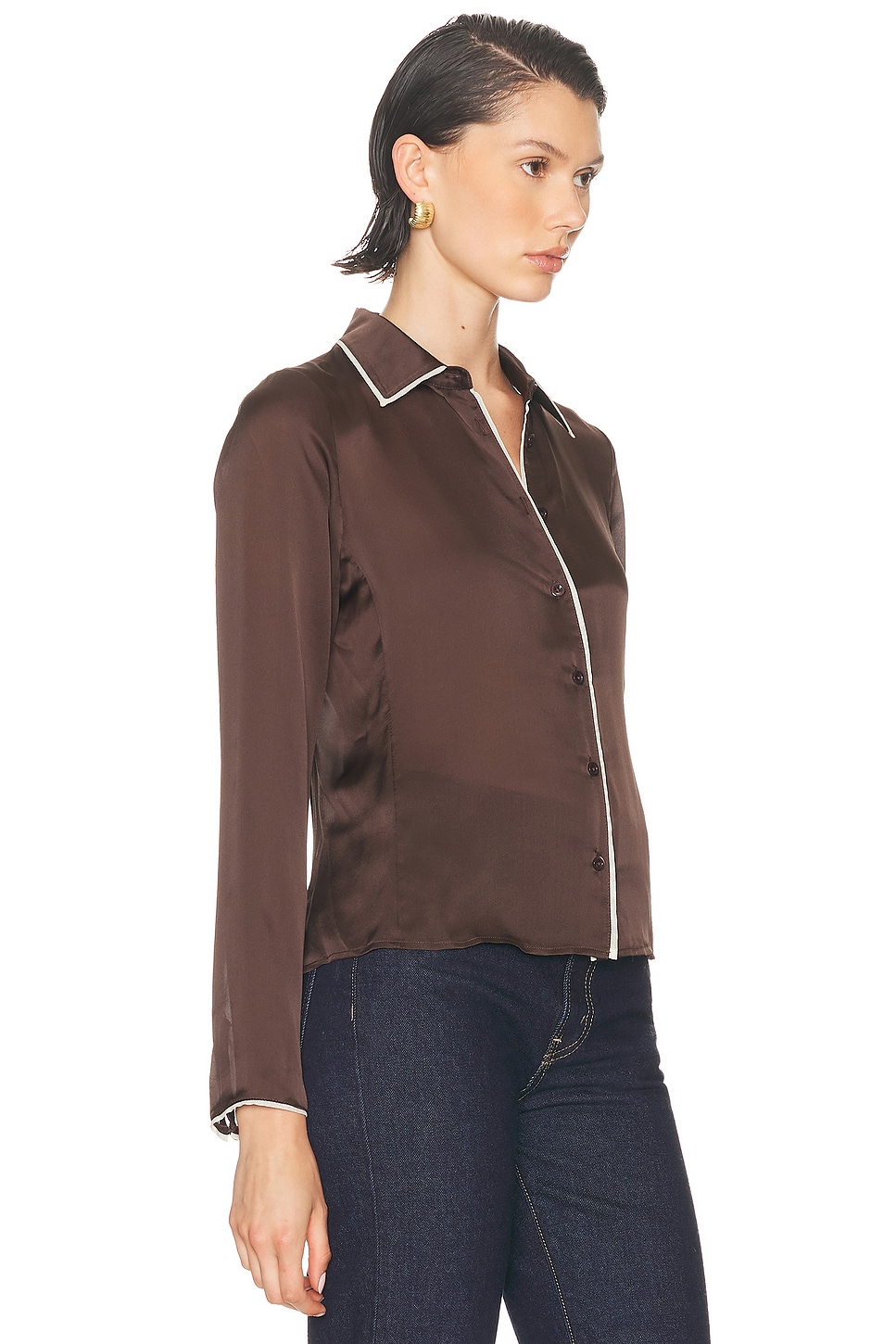 Frame Womens Coffee Multi The Slim Essential Silk Shirt In Brown