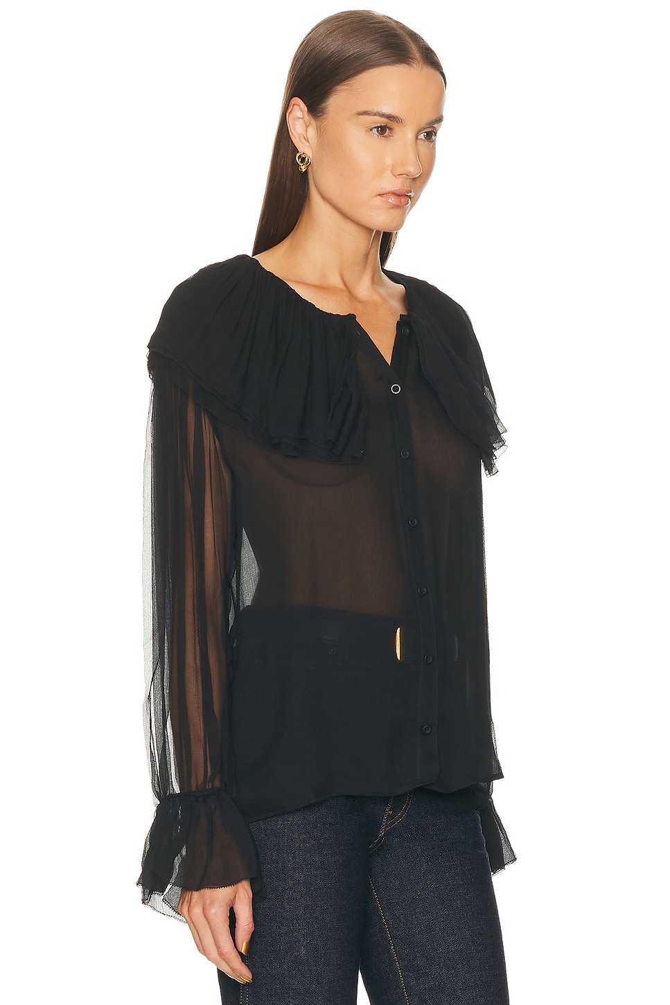 Frame Tiered Statement Blouse In Black