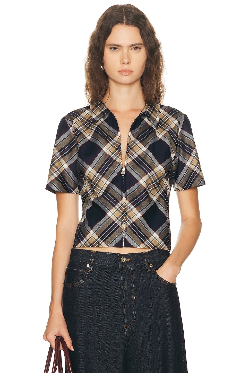 Image 1 of FRAME X Amelia Gray Checkmate Top in Navy Multi