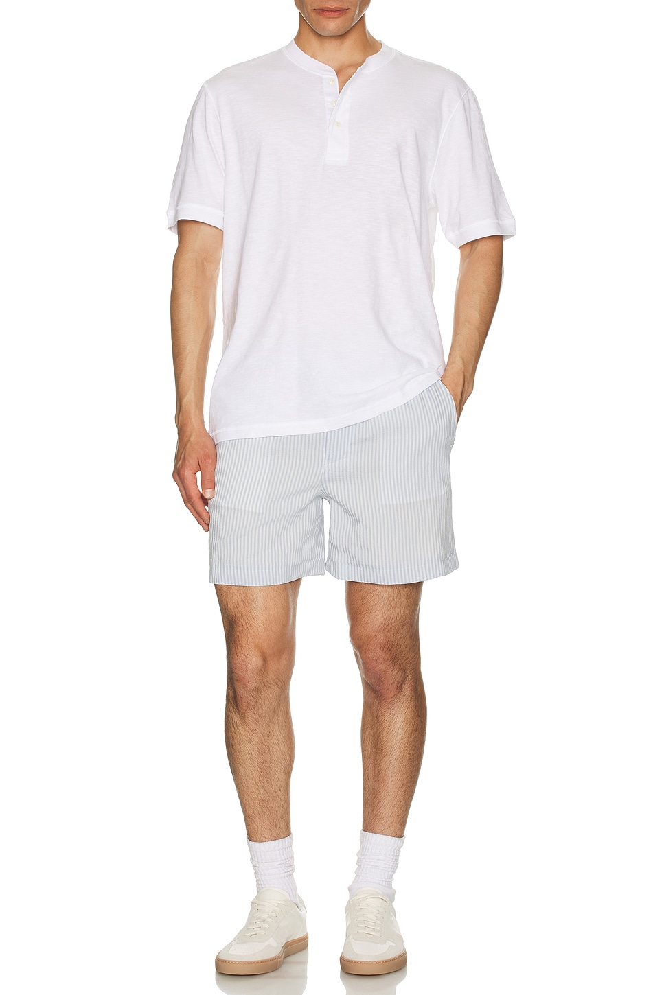 Image 1 of FRAME Blue Striped Shorts in Blue Stripe