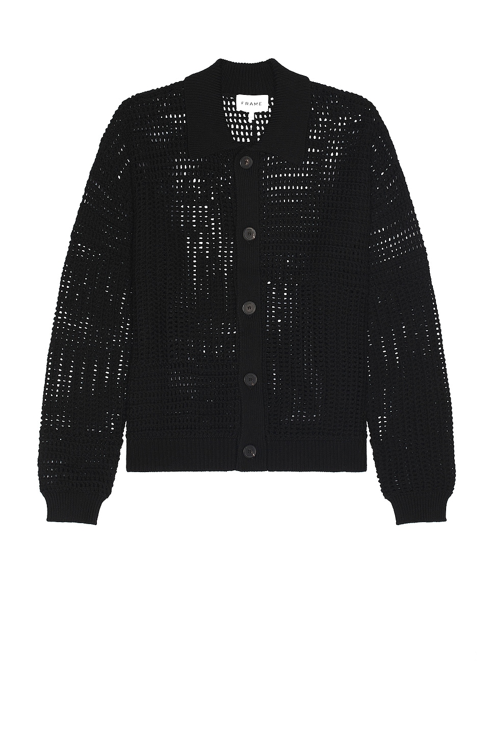 Image 1 of FRAME Tonal Crochet Cardigan in Black