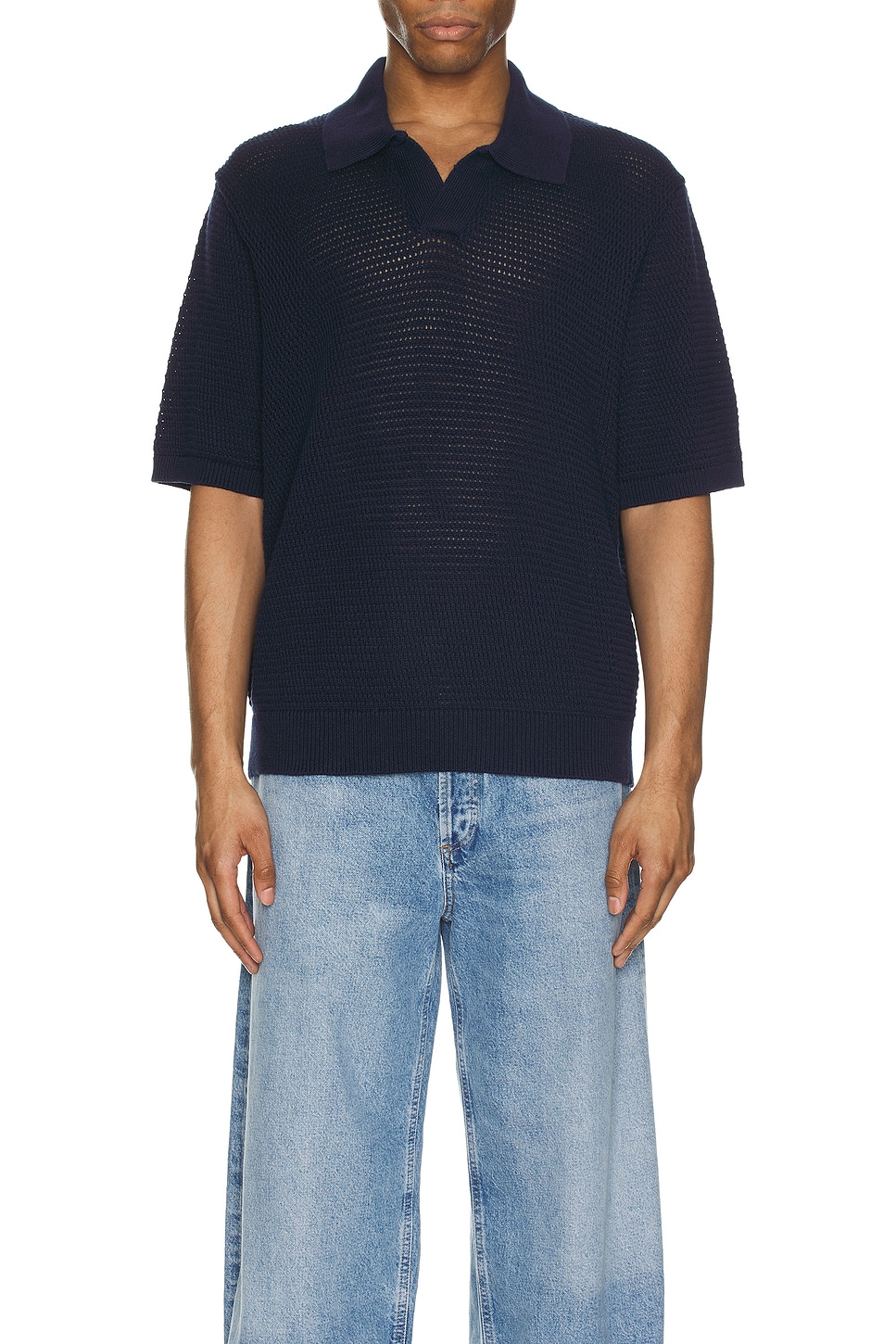 Image 1 of FRAME Short Sleeve Sweater Polo in Navy