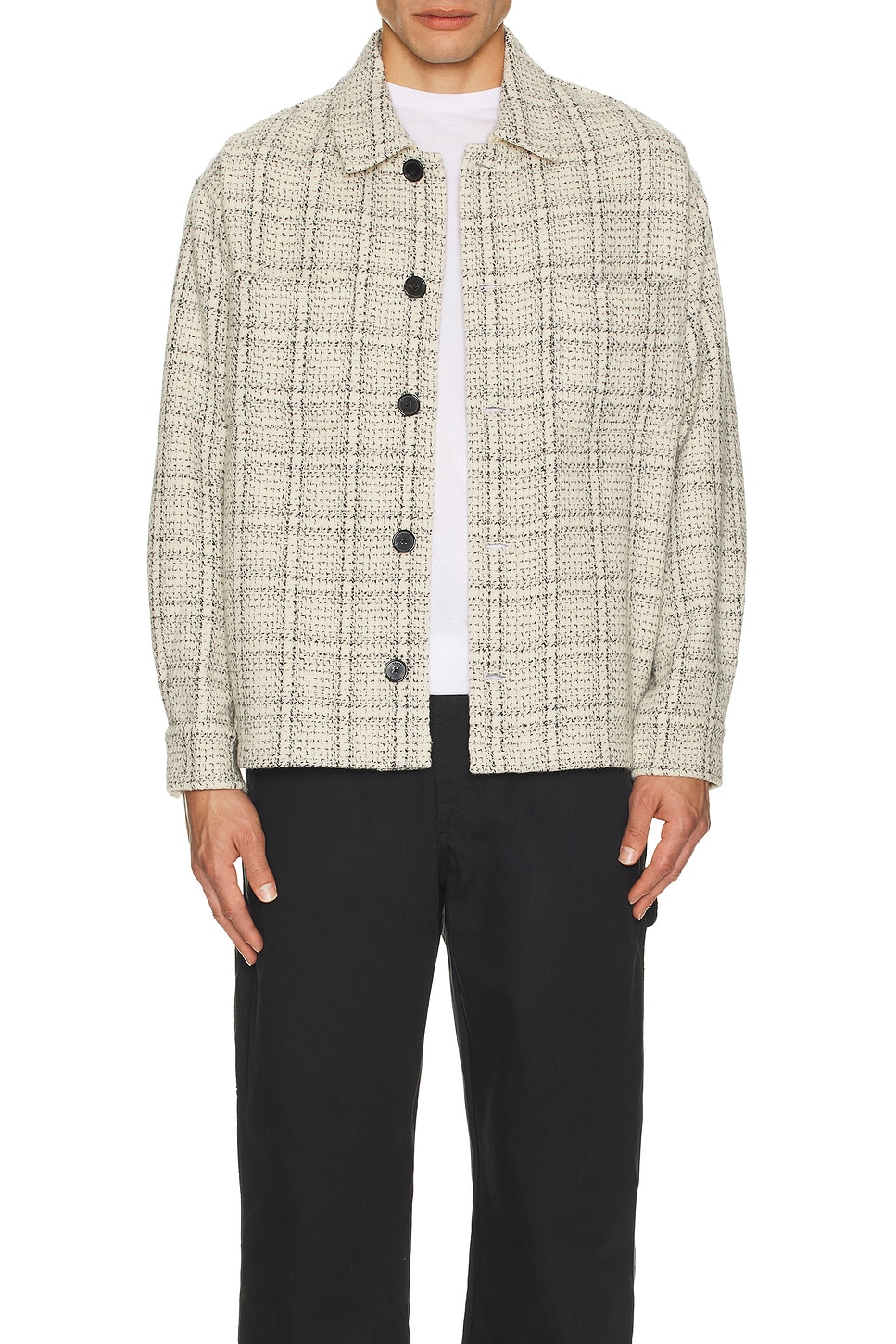 Image 1 of FRAME Flannel Overshirt Jacket in Off White Plaid