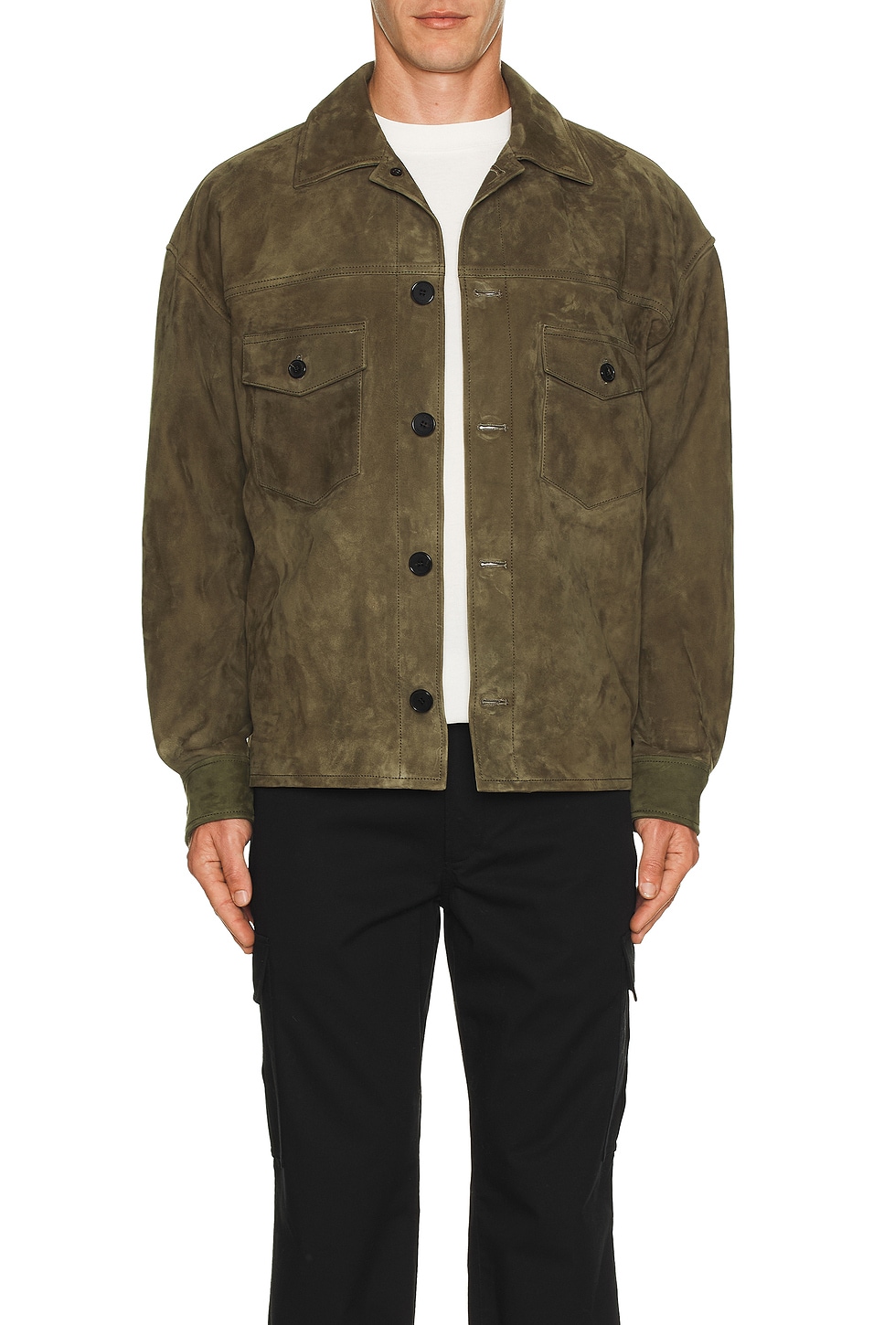Image 1 of FRAME Clean Suede Jacket in Dark Olive