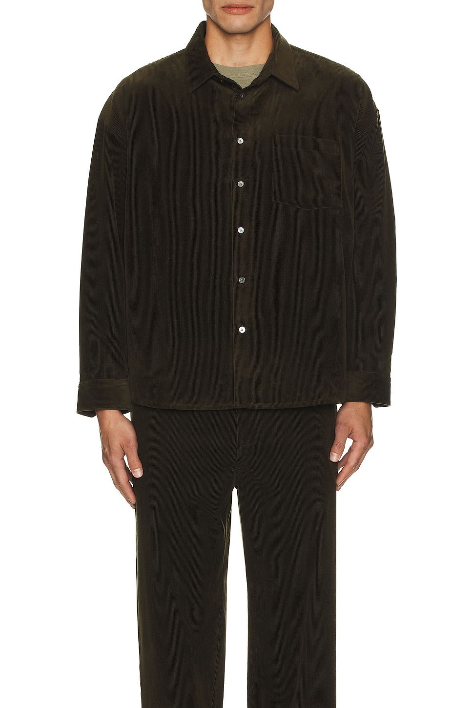 Image 1 of FRAME Relaxed Corduroy Overshirt in Dark Olive