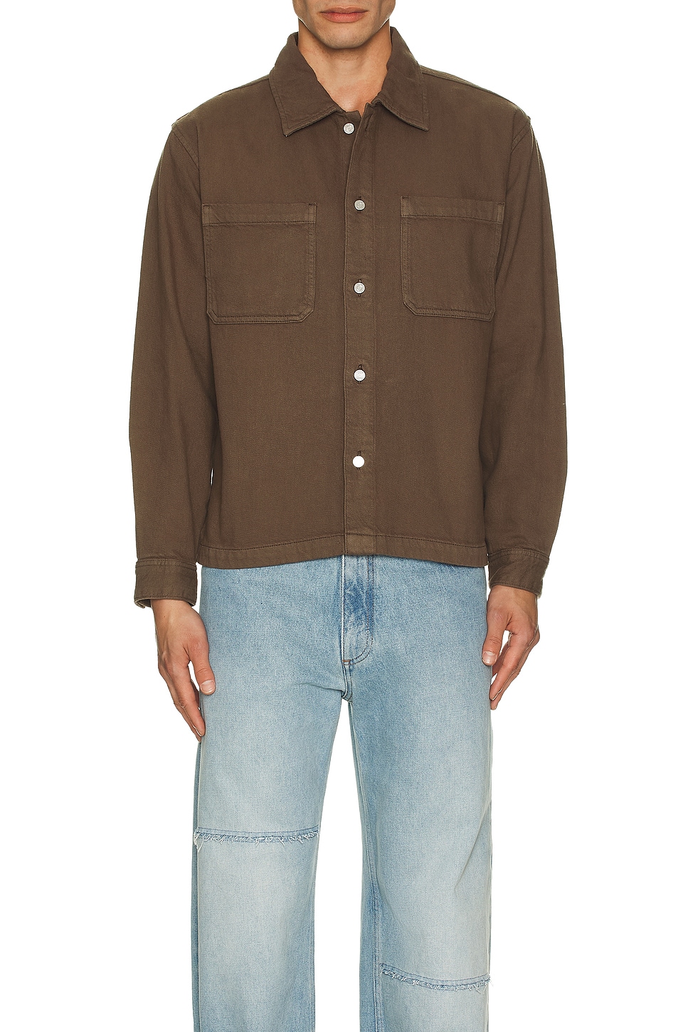 Image 1 of FRAME Textured Terry Double Pocket Relaxed Shirt in Soft Mocha