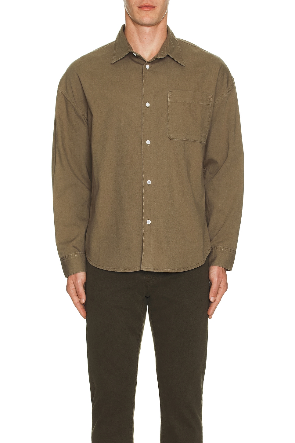 Image 1 of FRAME Long Sleeve Relaxed Denim Shirt in Taupe