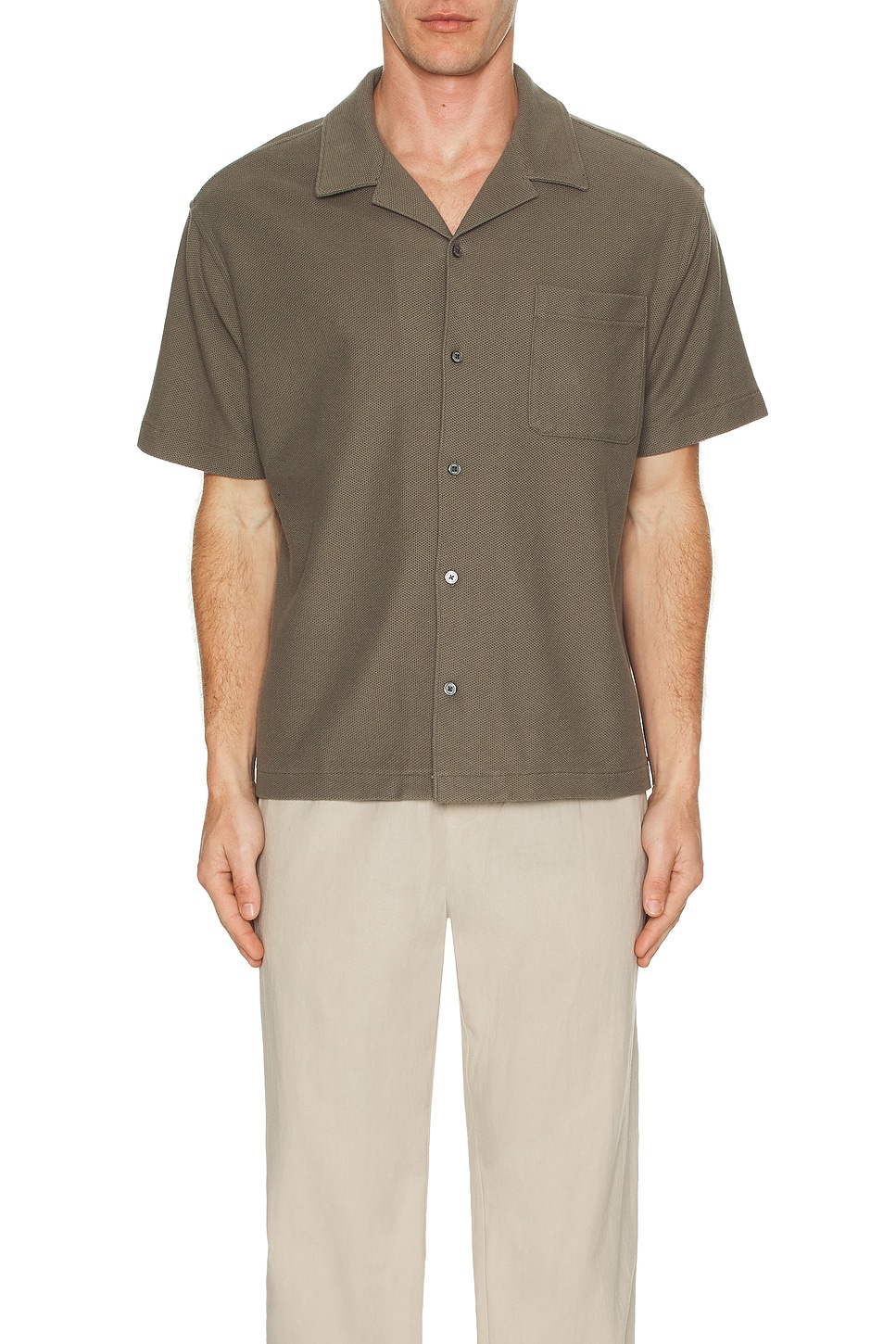Image 1 of FRAME Jacquard Relaxed Camp Collared Shirt in Dark Sage