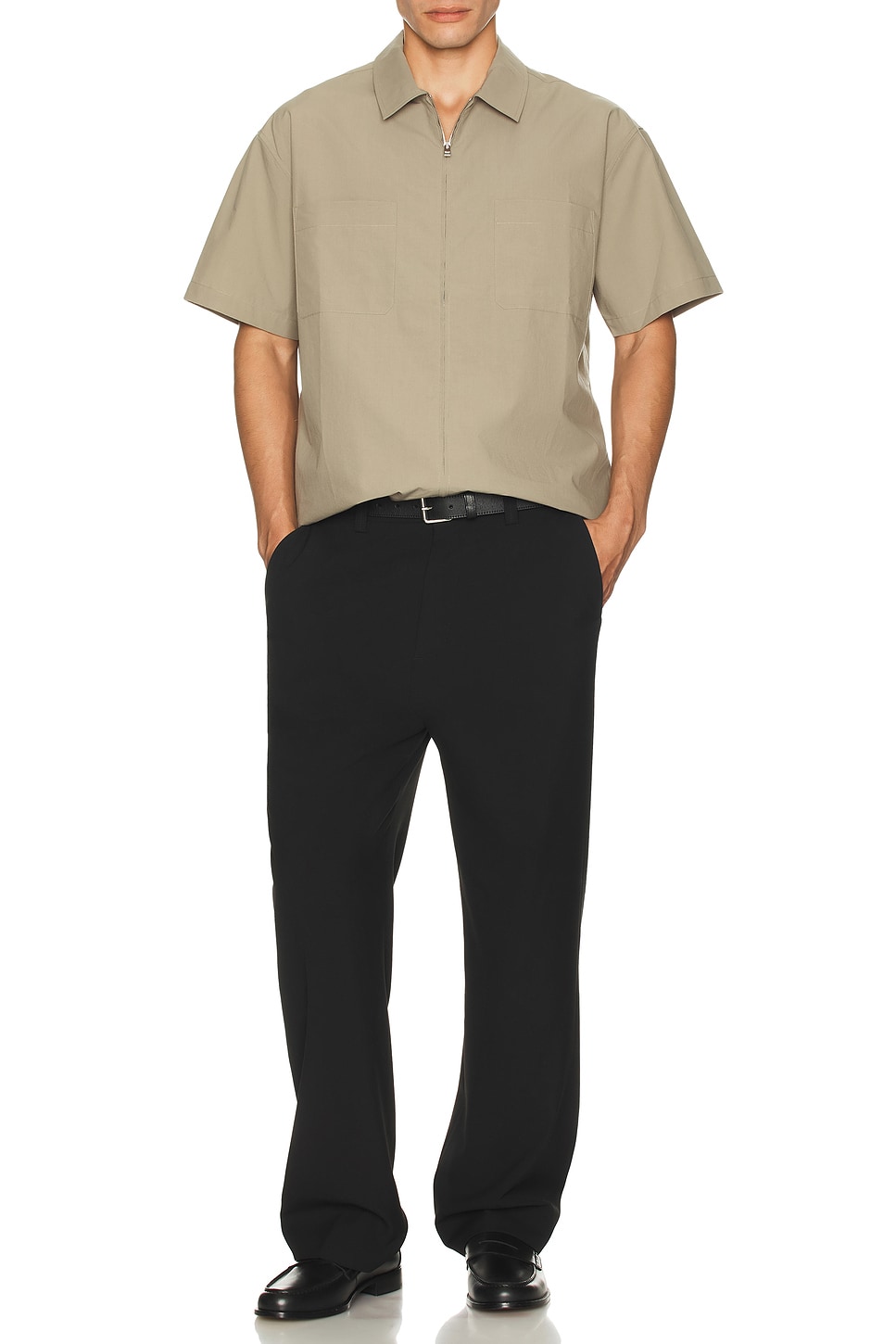 Image 1 of FRAME Light Poplin Zip Shirt in Smoky Mocha