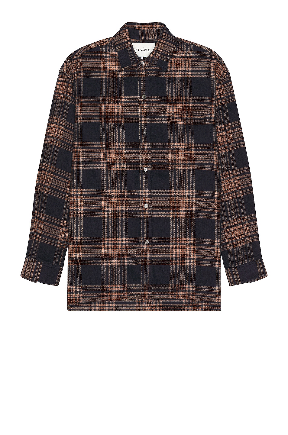 Image 1 of FRAME Relaxed Long Sleeve Shirt in Tan Plaid