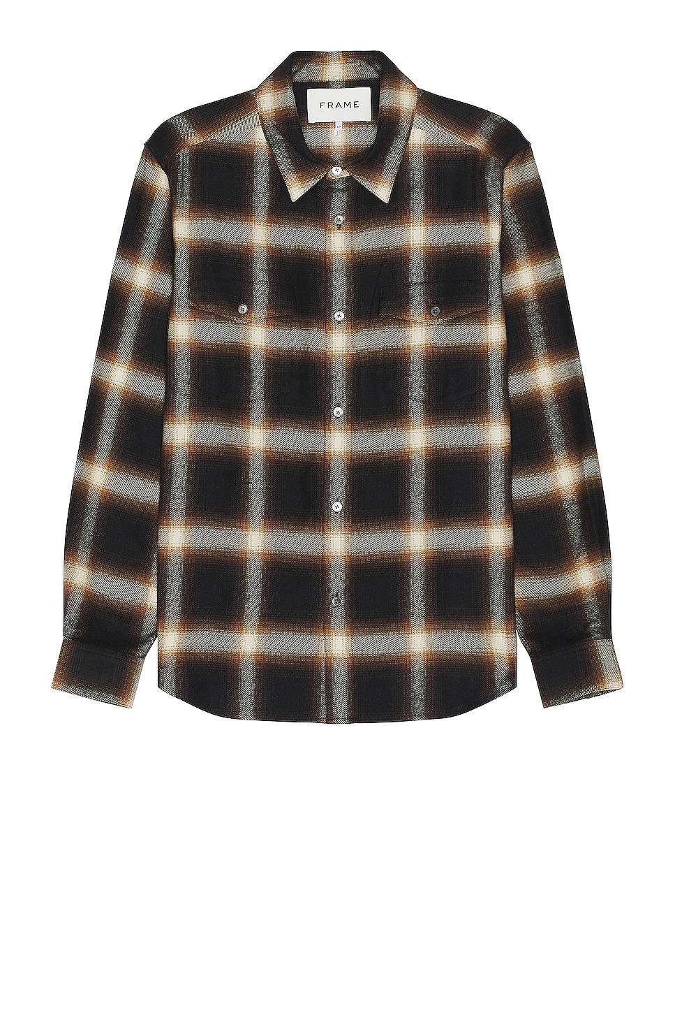 Image 1 of FRAME Brushed Cotton Plaid Shirt in Marron