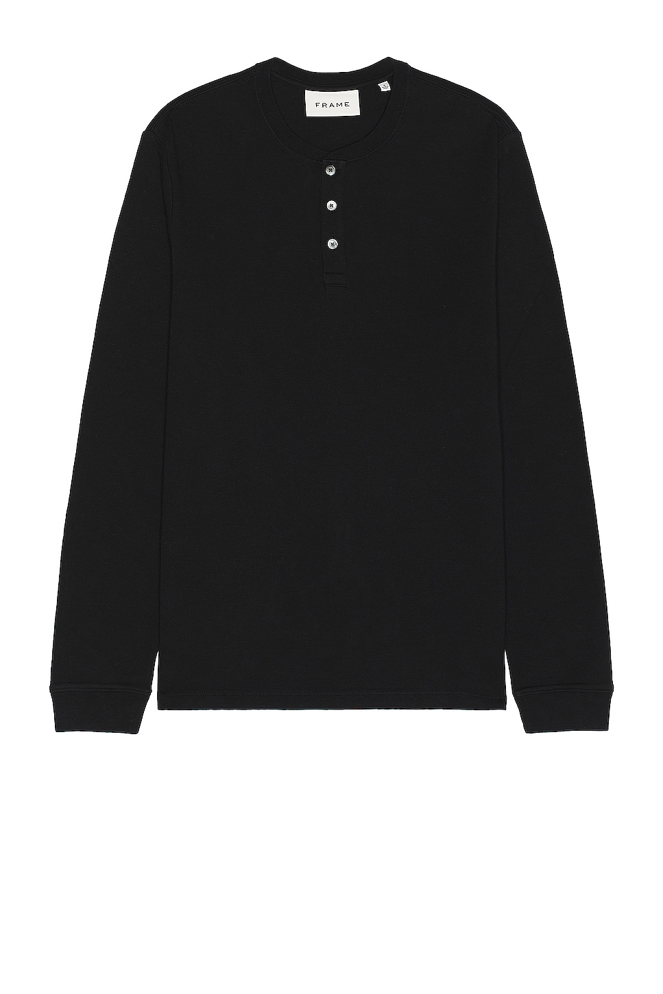 Image 1 of FRAME Duo Fold Long Sleeve Henley in Black