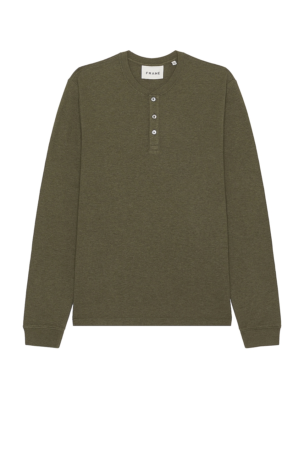 Image 1 of FRAME Duo Fold Long Sleeve Henley in Dark Olive Heather