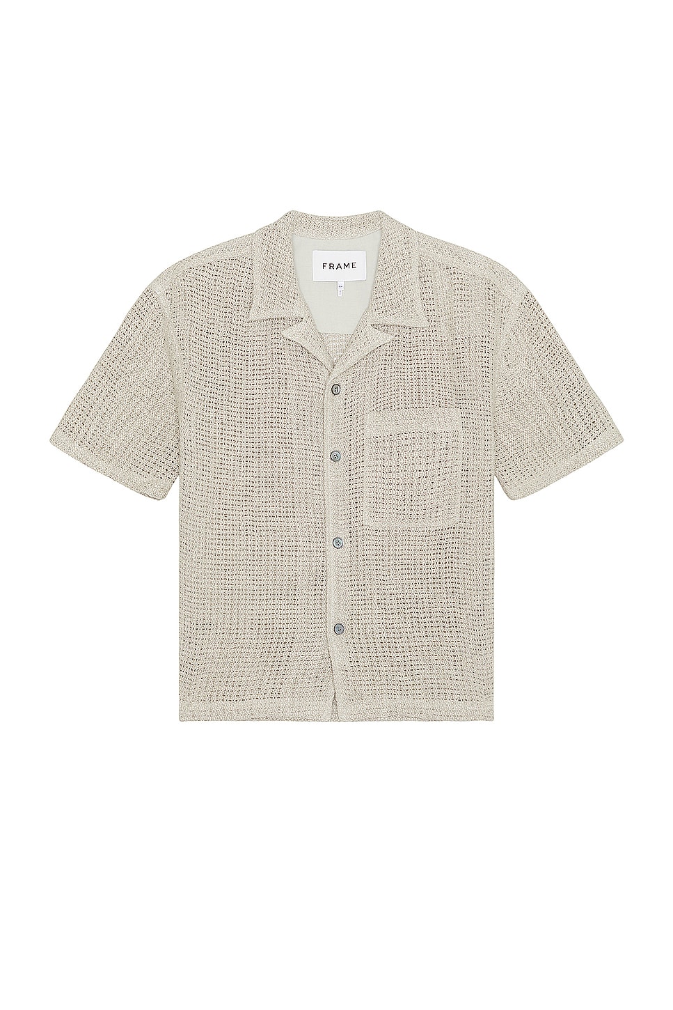 Image 1 of FRAME Open Weave Short Sleeve Shirt in Smoke Beige