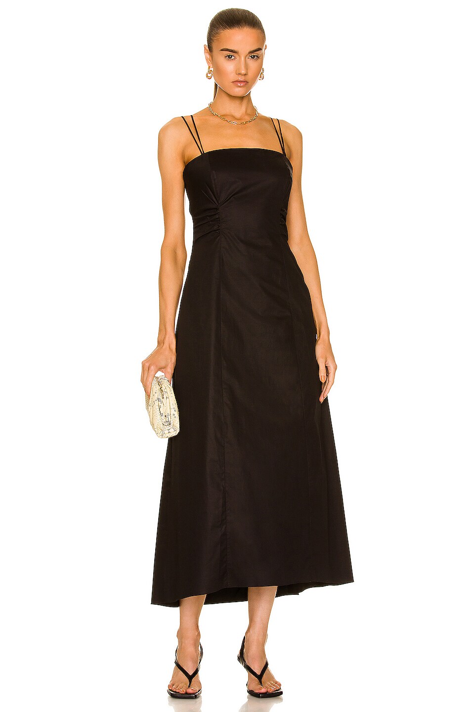 FRAME Tie Back Midi Dress in Noir FWRD