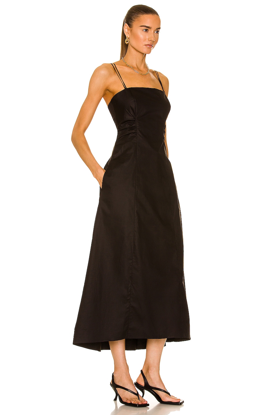 FRAME Tie Back Midi Dress in Noir FWRD