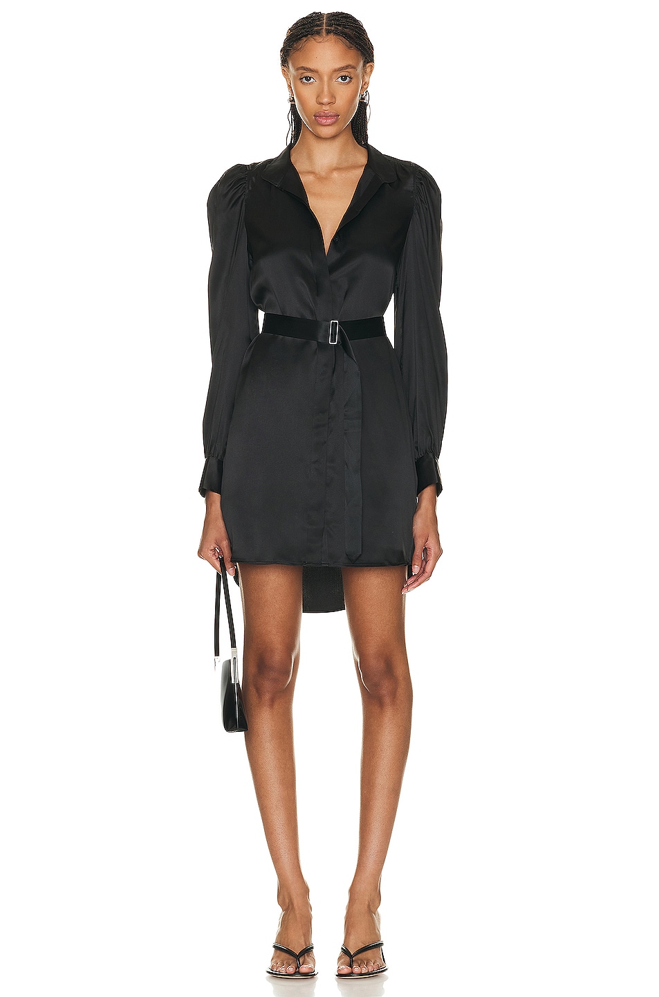 Image 1 of FRAME Gillian Long Sleeve Mini Dress in Noir