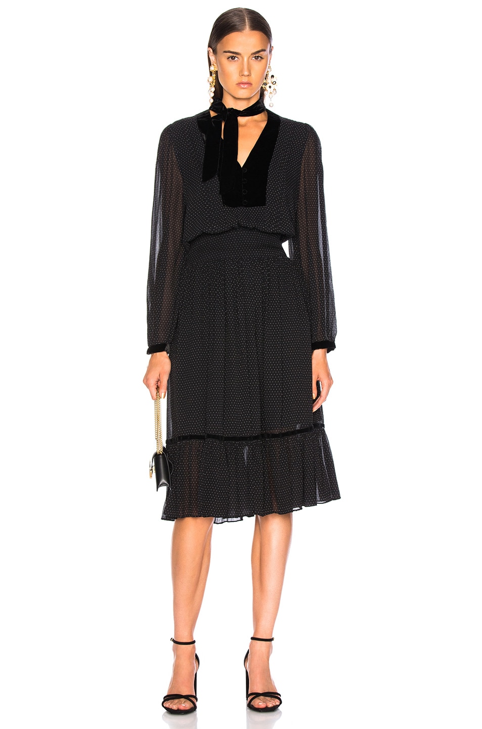 Image 1 of FRAME Velvet Silk Dress in Noir Multi