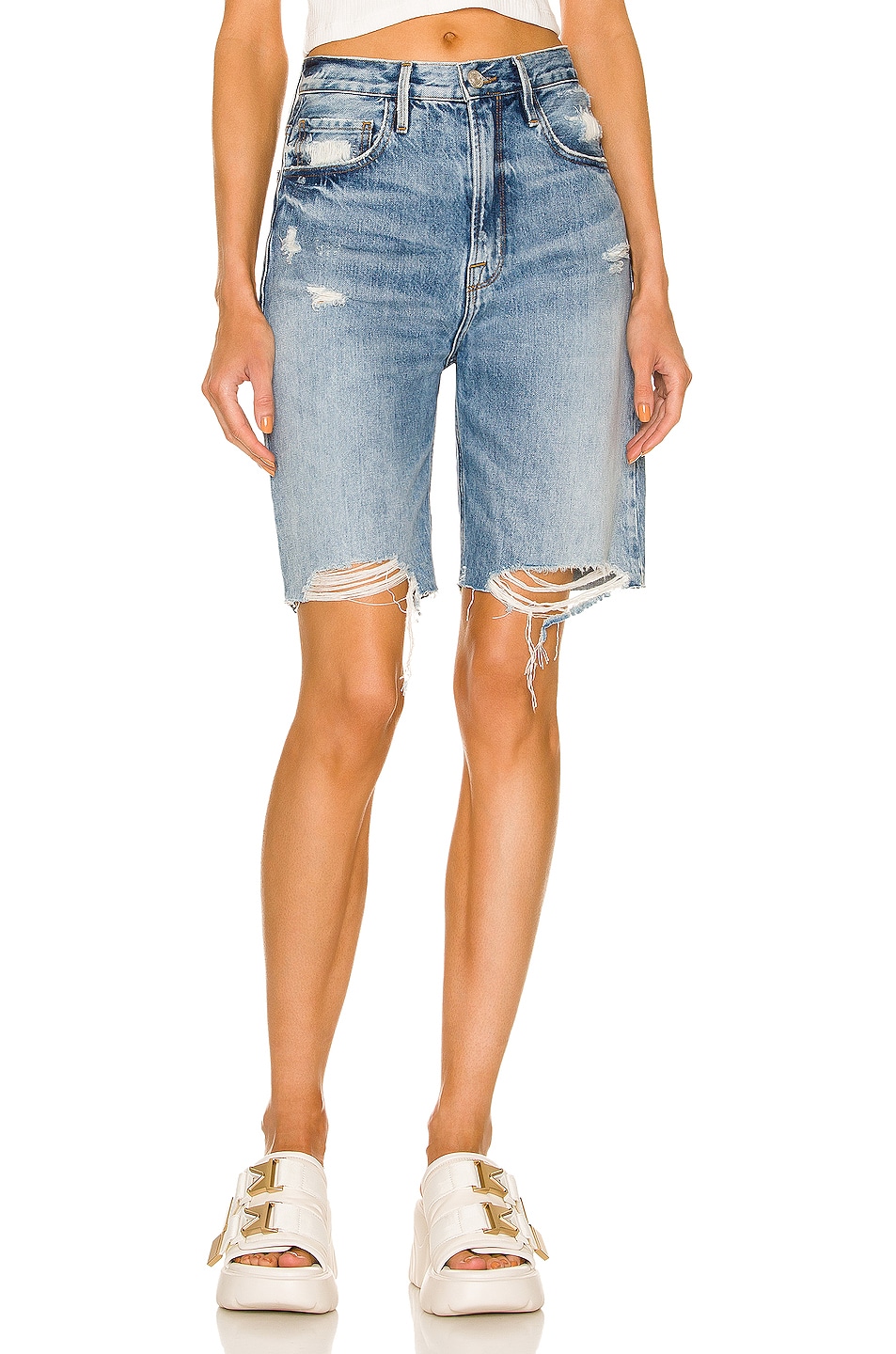 Image 1 of FRAME High Rise Bermuda Shorts in Baines Rips