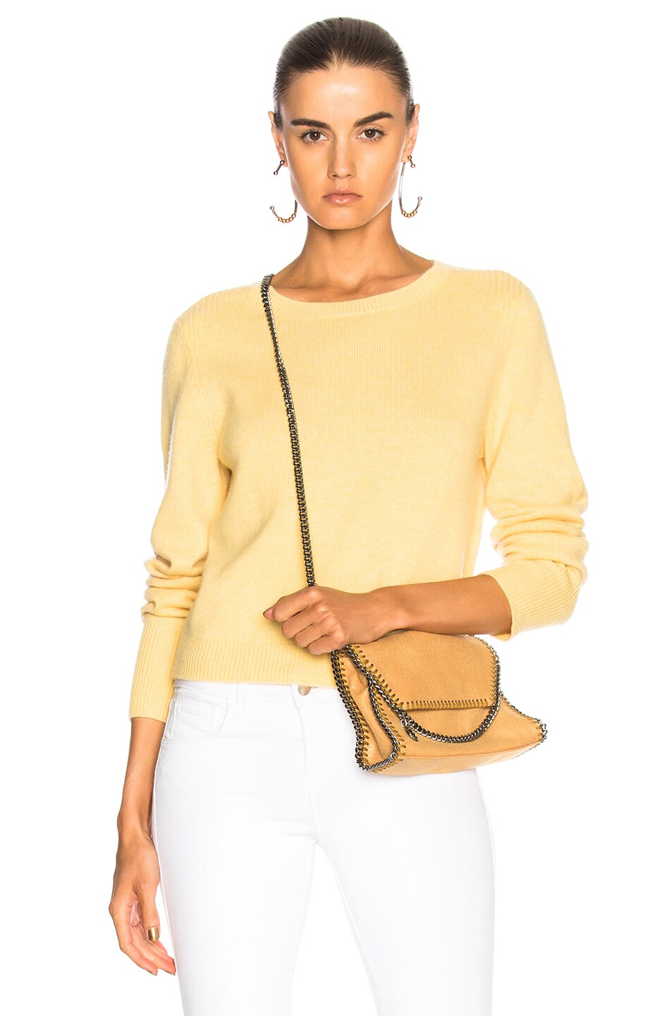 Image 1 of FRAME Cropped Crew Sweater in Light Yellow