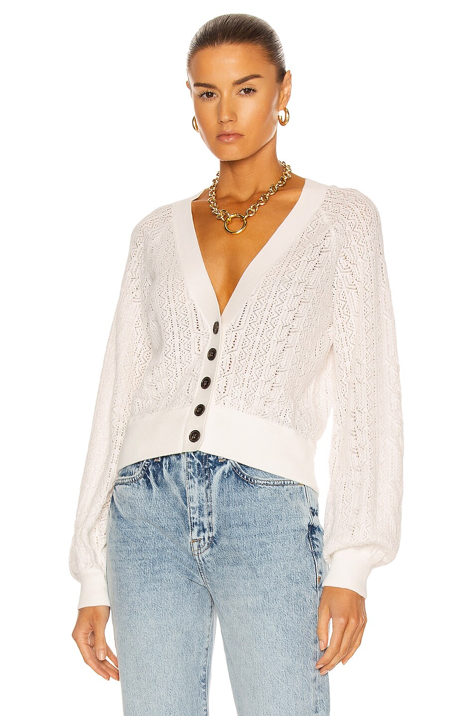 Image 1 of FRAME Chain Lace Cardigan in Blanc