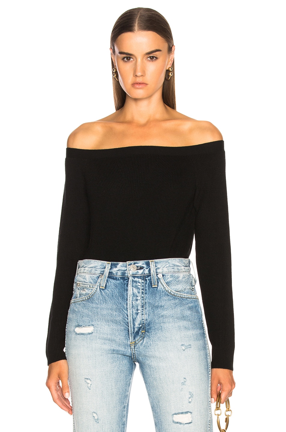 Image 1 of FRAME Cropped Rib Sweater in Noir