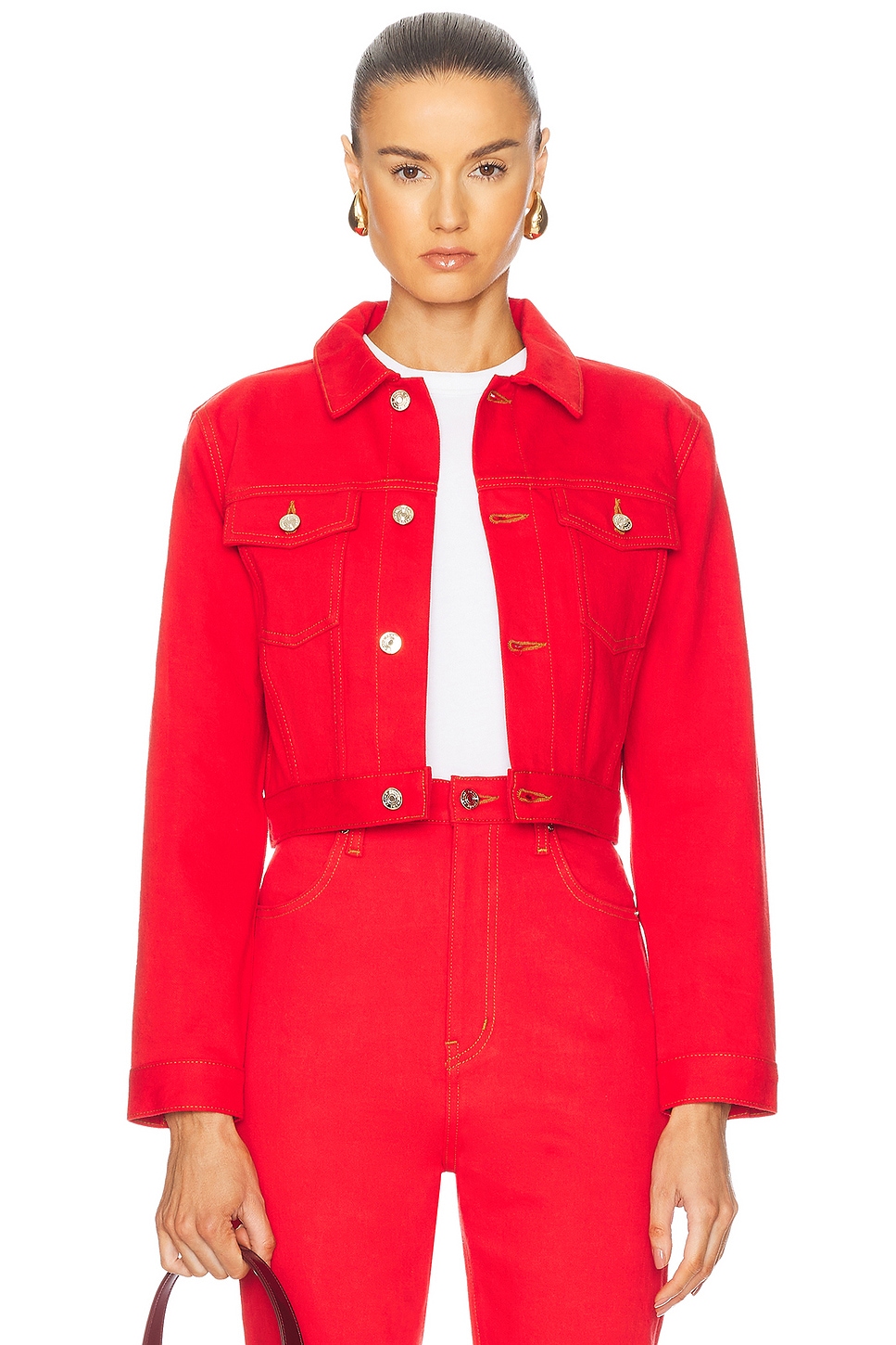 x Carolina Herrera Tailored Denim Jacket in Red