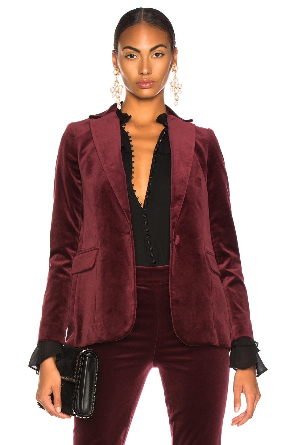 Image 1 of FRAME Velvet Classic Blazer in Pinot