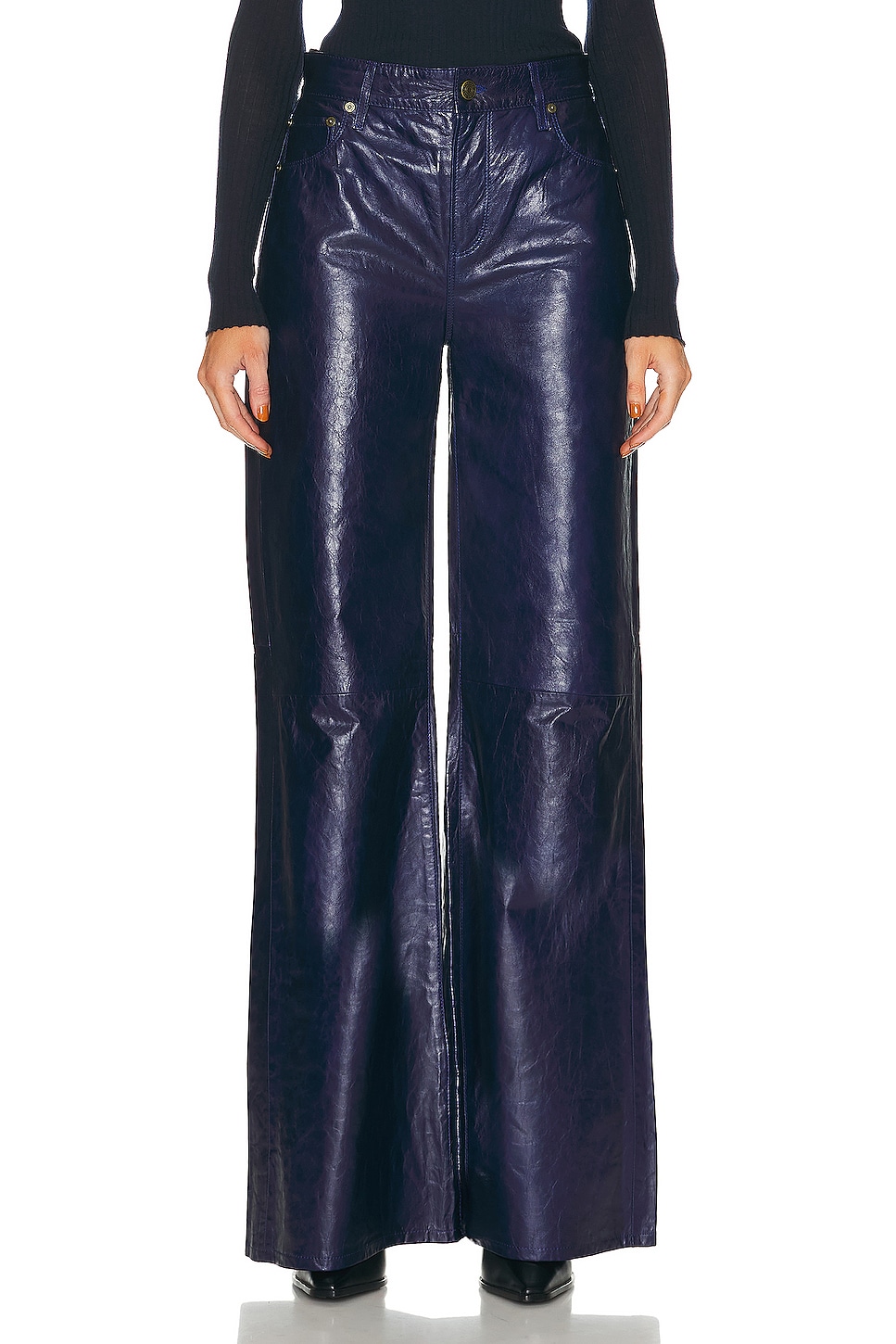Image 1 of FRAME Le Palazzo Leather Pant in Deep Sea Blue
