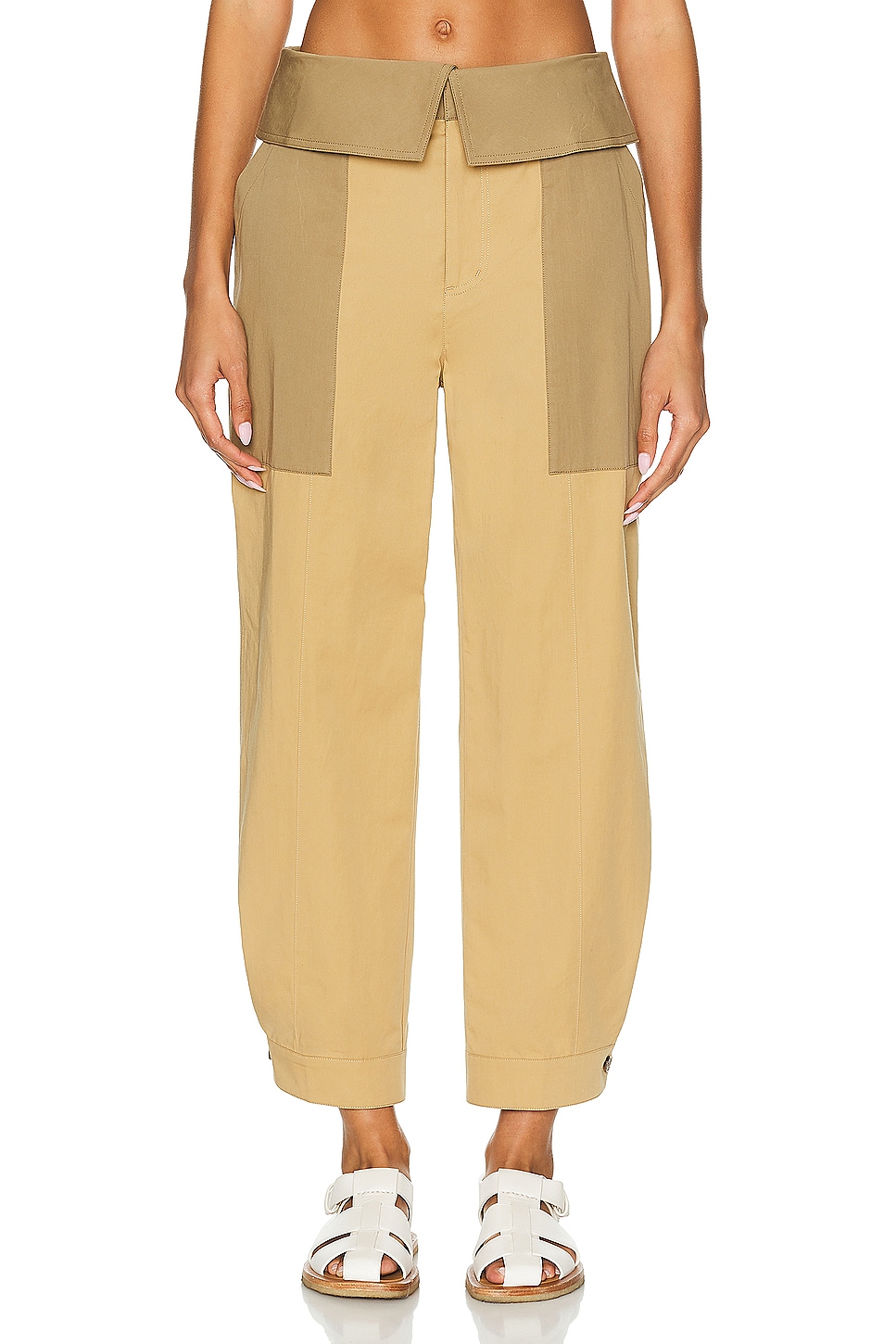Image 1 of FRAME Foldover Trouser in Light Tan Multi