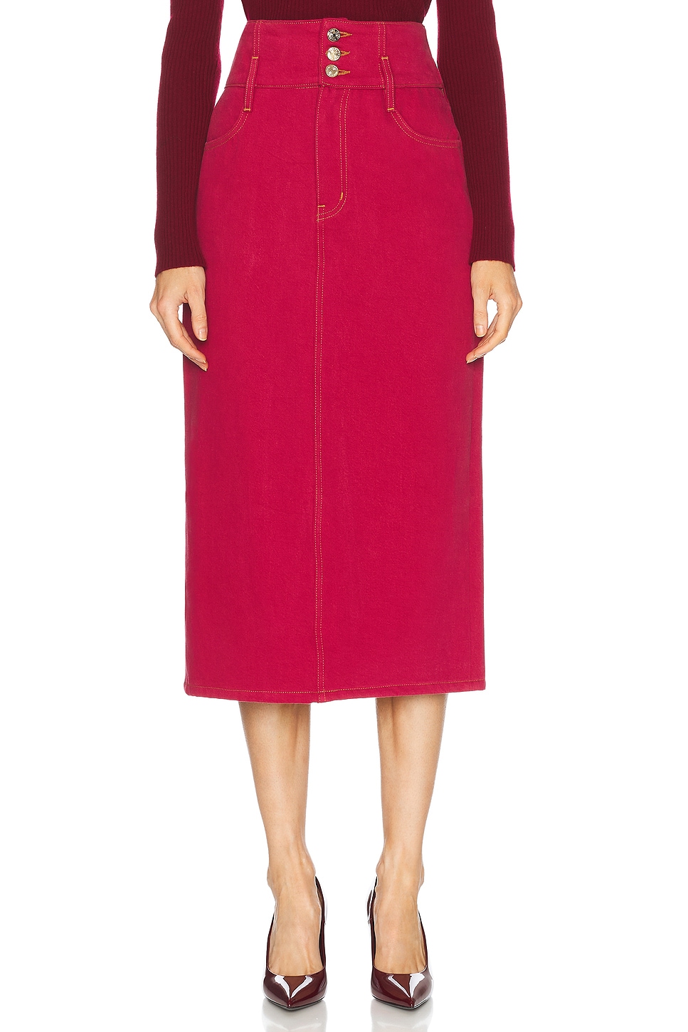 X Carolina Herrera Corset Midi Skirt in Burgundy