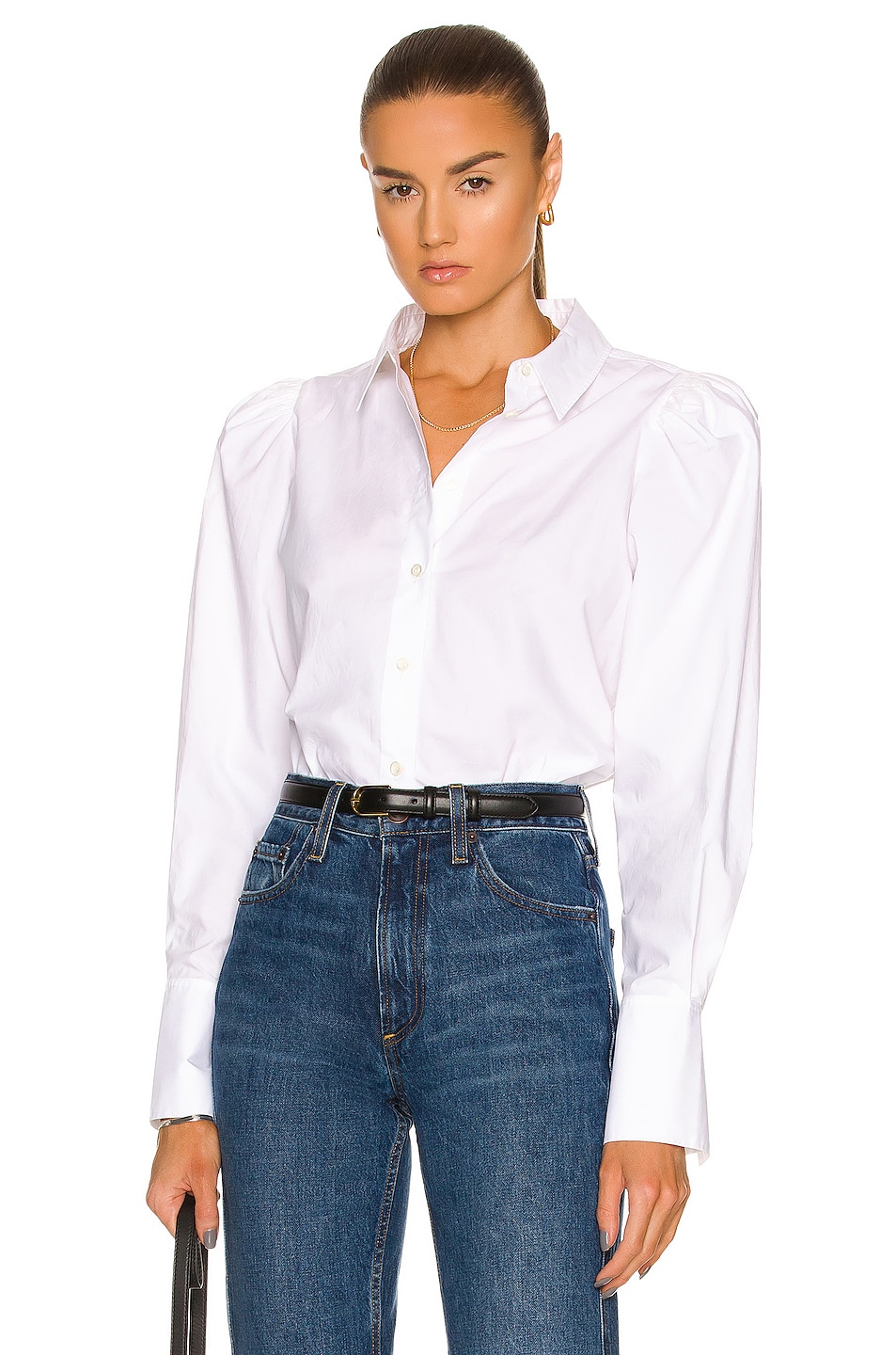 Image 1 of FRAME Voluminous Puff Sleeve Shirt in Blanc