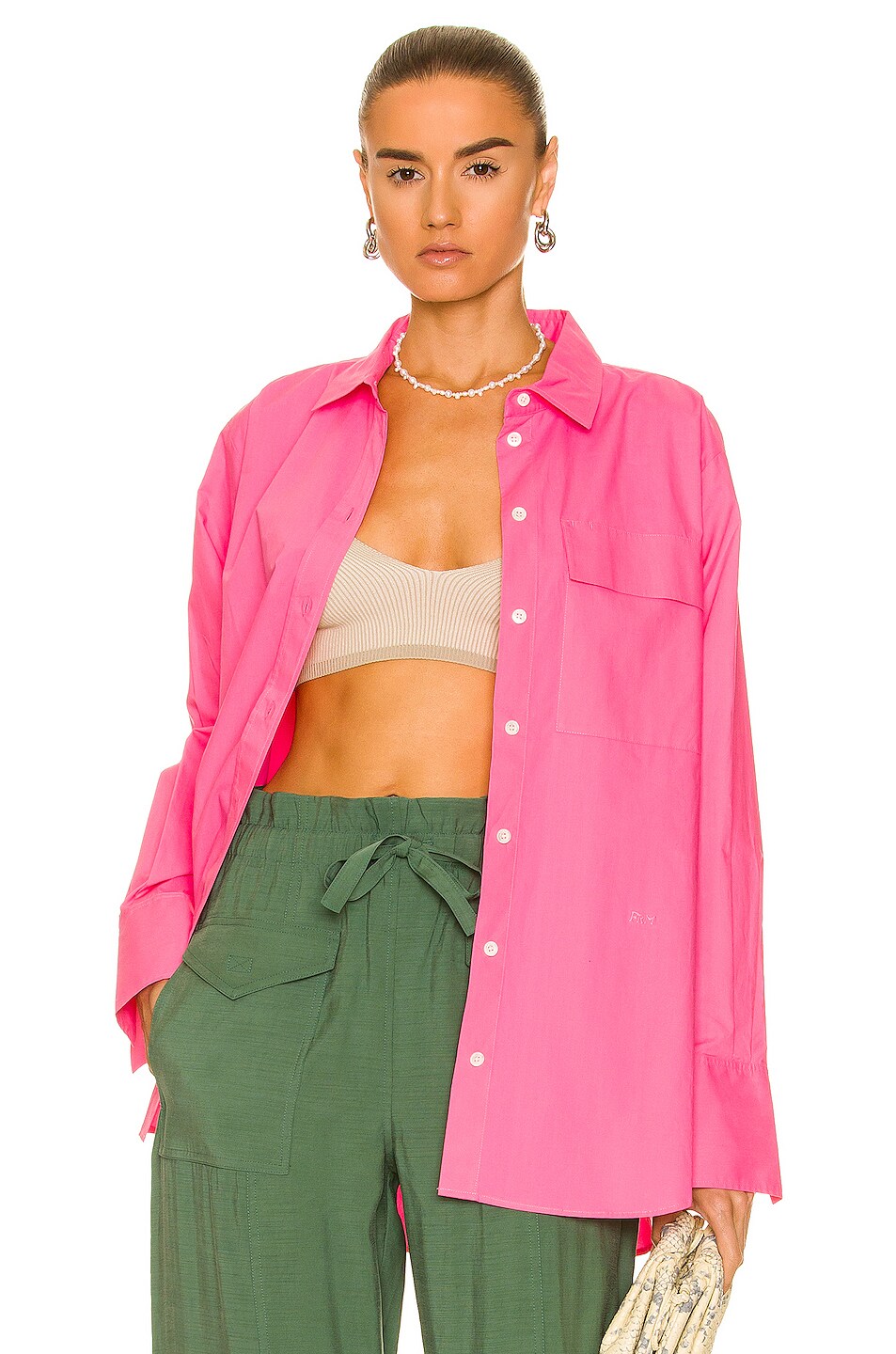Image 1 of FRAME Oversized Vacation Shirt in Hot Pink