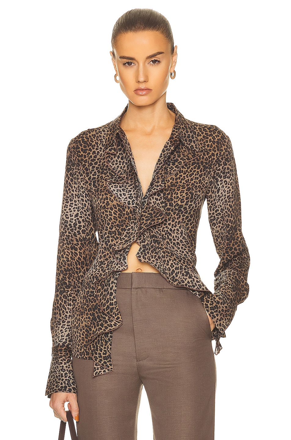 FRAME Ruffle Front Shirt in Leo Multi | FWRD