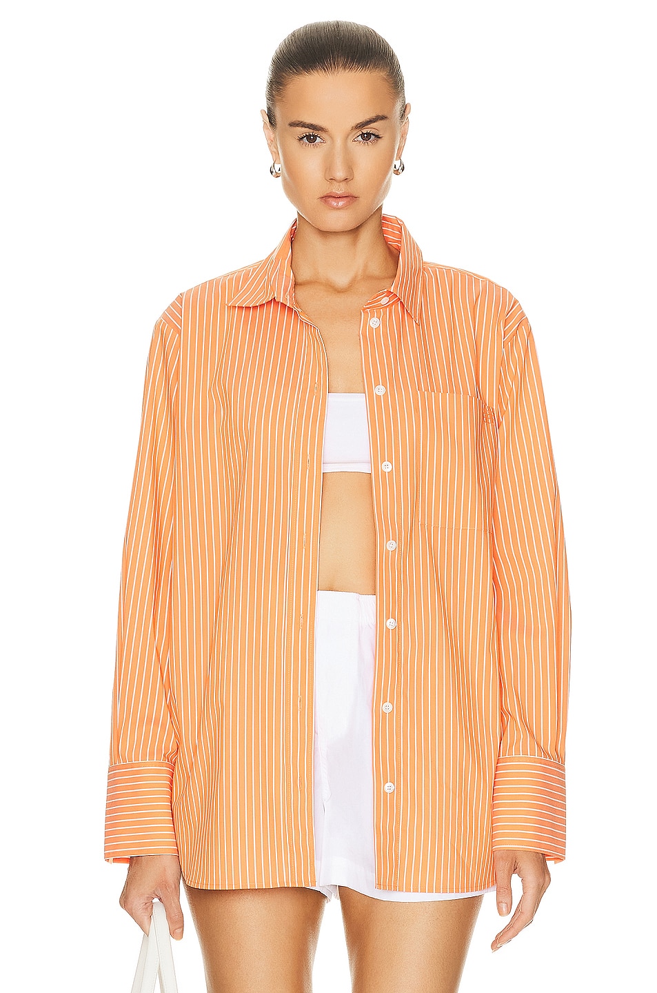 Image 1 of FRAME The Oversized Shirt in Bright Tangerine